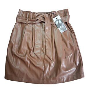 Kendal and Kyle Vegan Faux Leather Brown Paper Bag Style Mini Skirt Size Medium
